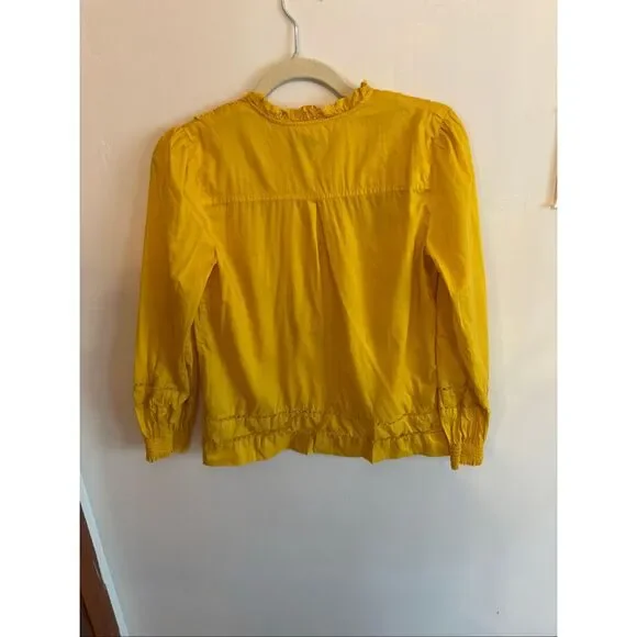 J.Crew Ruffle-Neck Eyelet Top Rich Gold K2215 Size 0 XS Yellow Long Sleeve - Picture 7 of 7